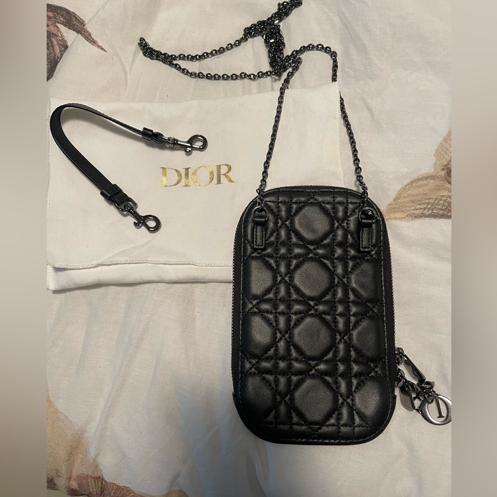 Dior lady dior matte black phone bag